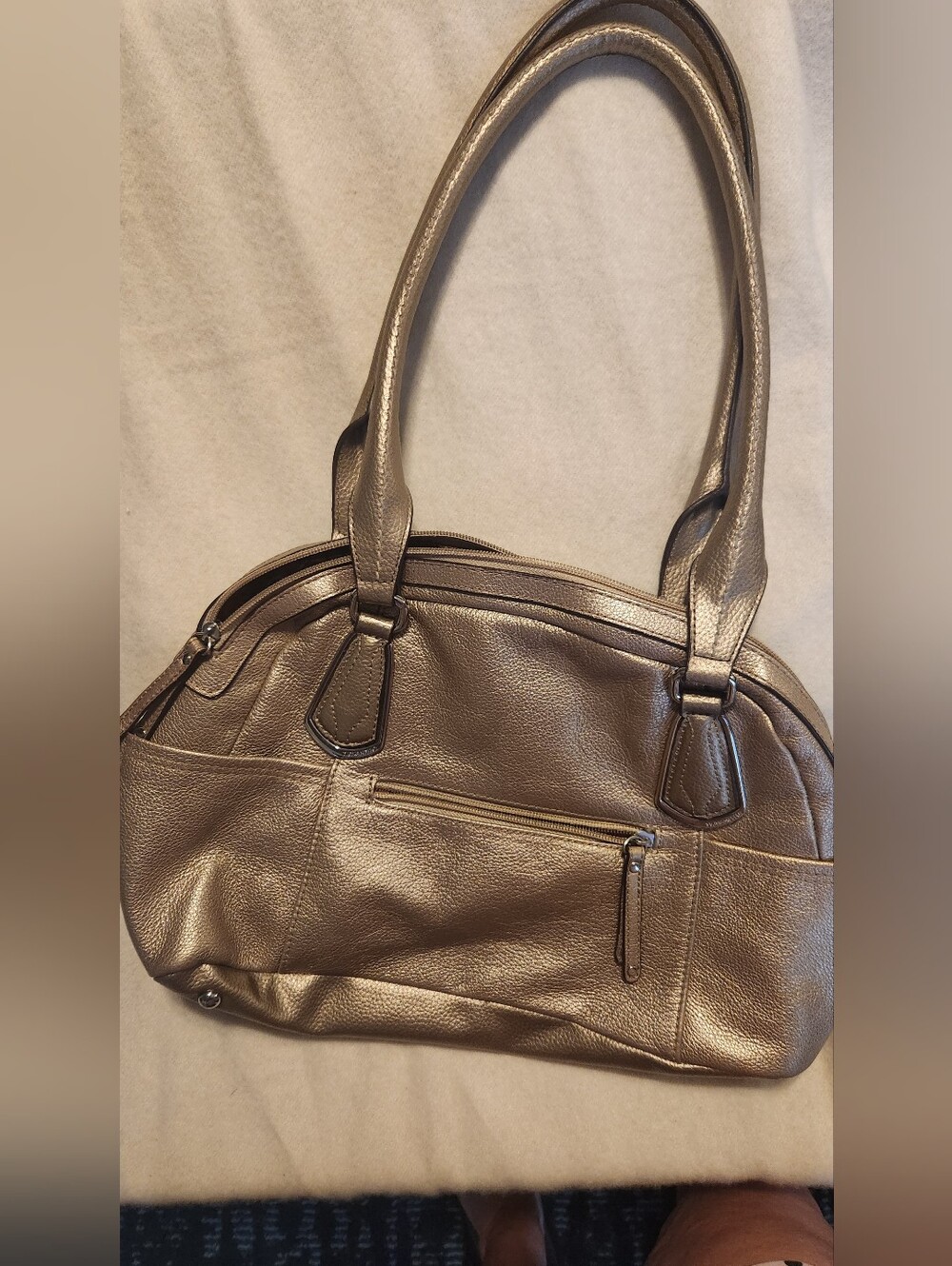 Tignanello Metallic Taupe Shoulder Bag
